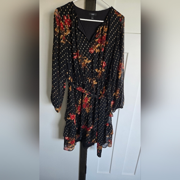Floral Black Dress with Red and Gold Accents - Picture 1 of 2